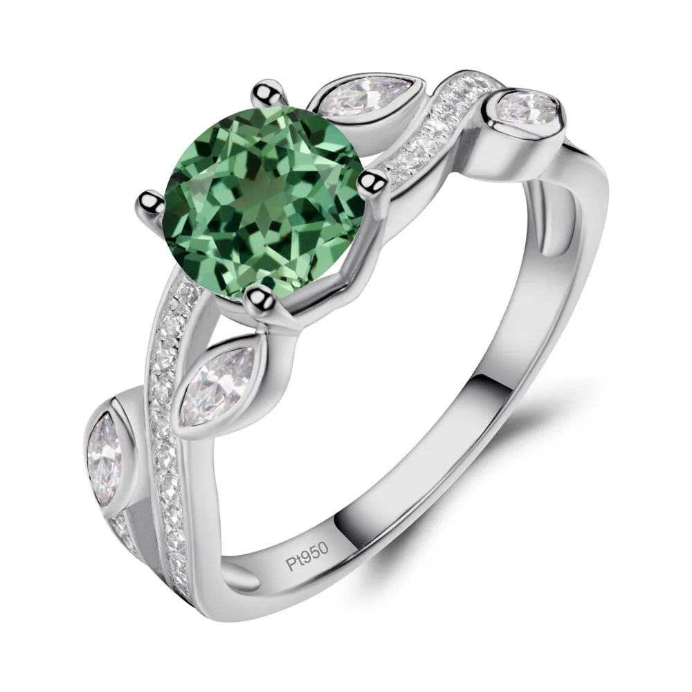 Green Sapphire Twisted Leaf Engagement Ring - Image 3