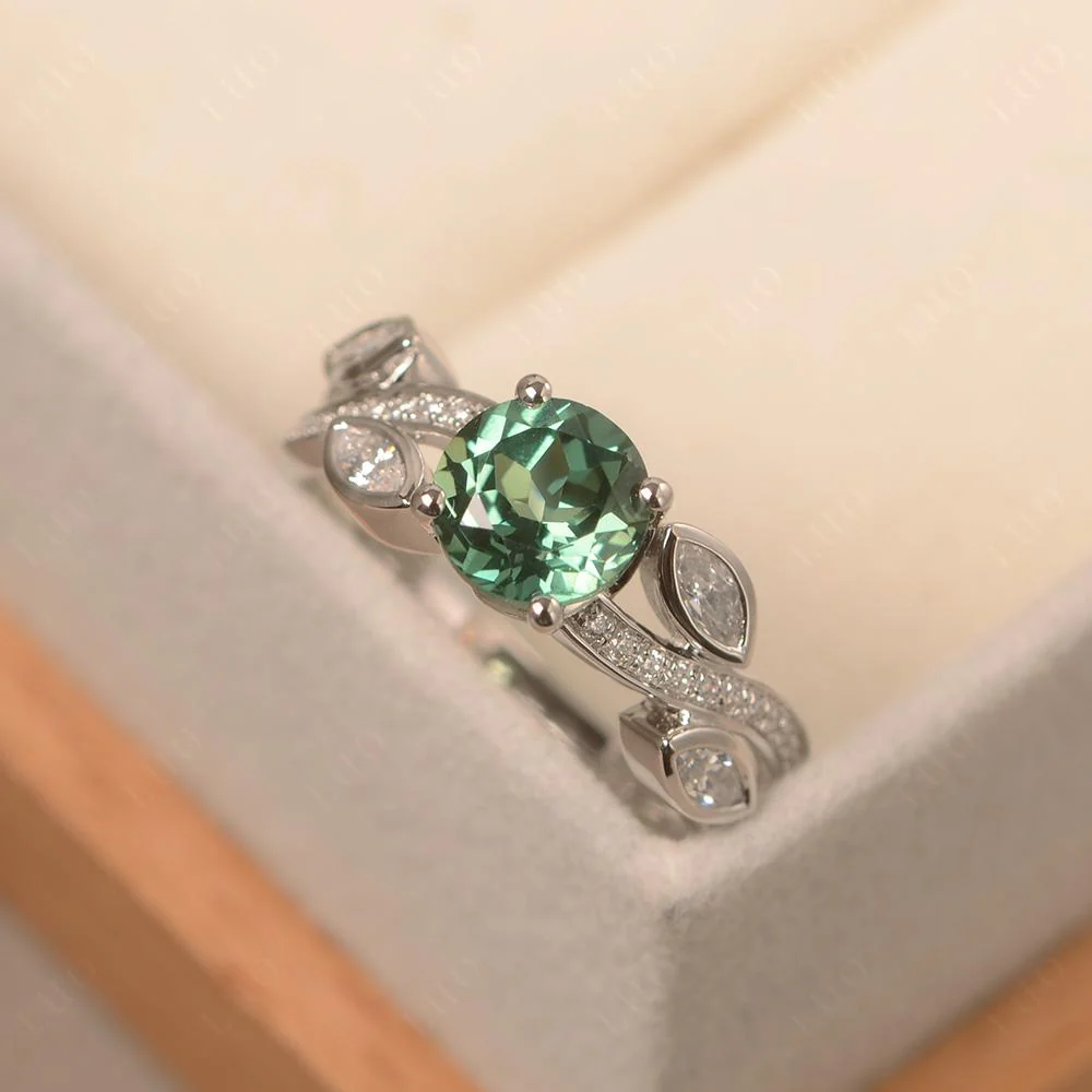 Green Sapphire Twisted Leaf Engagement Ring - Image 30