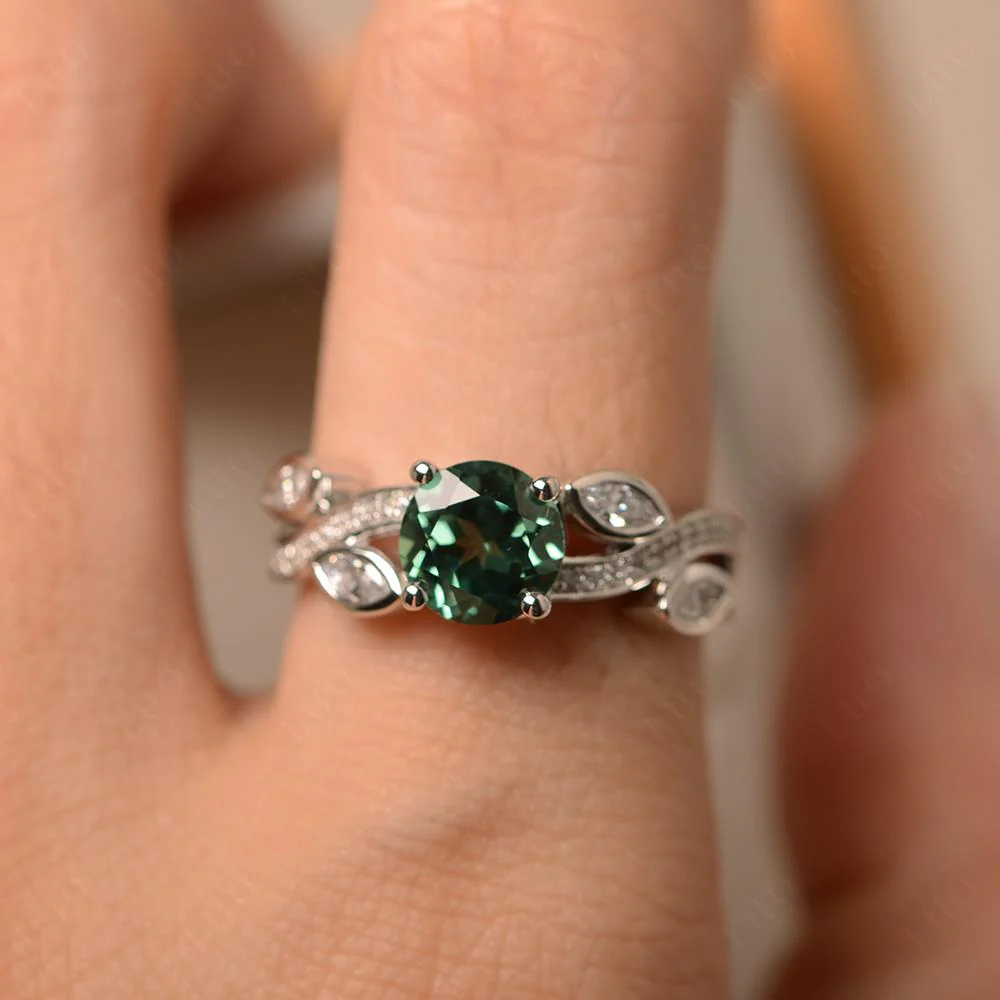 Green Sapphire Twisted Leaf Engagement Ring - Image 33