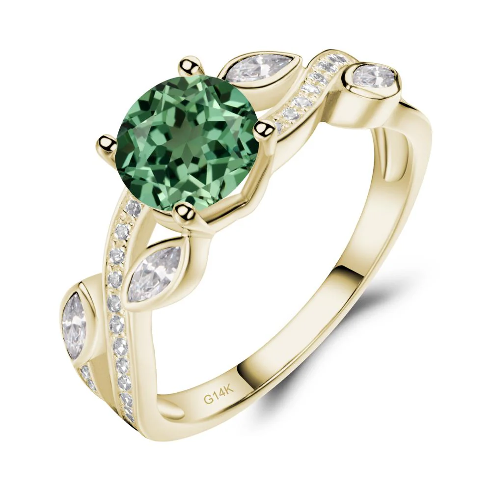 Green Sapphire Twisted Leaf Engagement Ring - Image 5