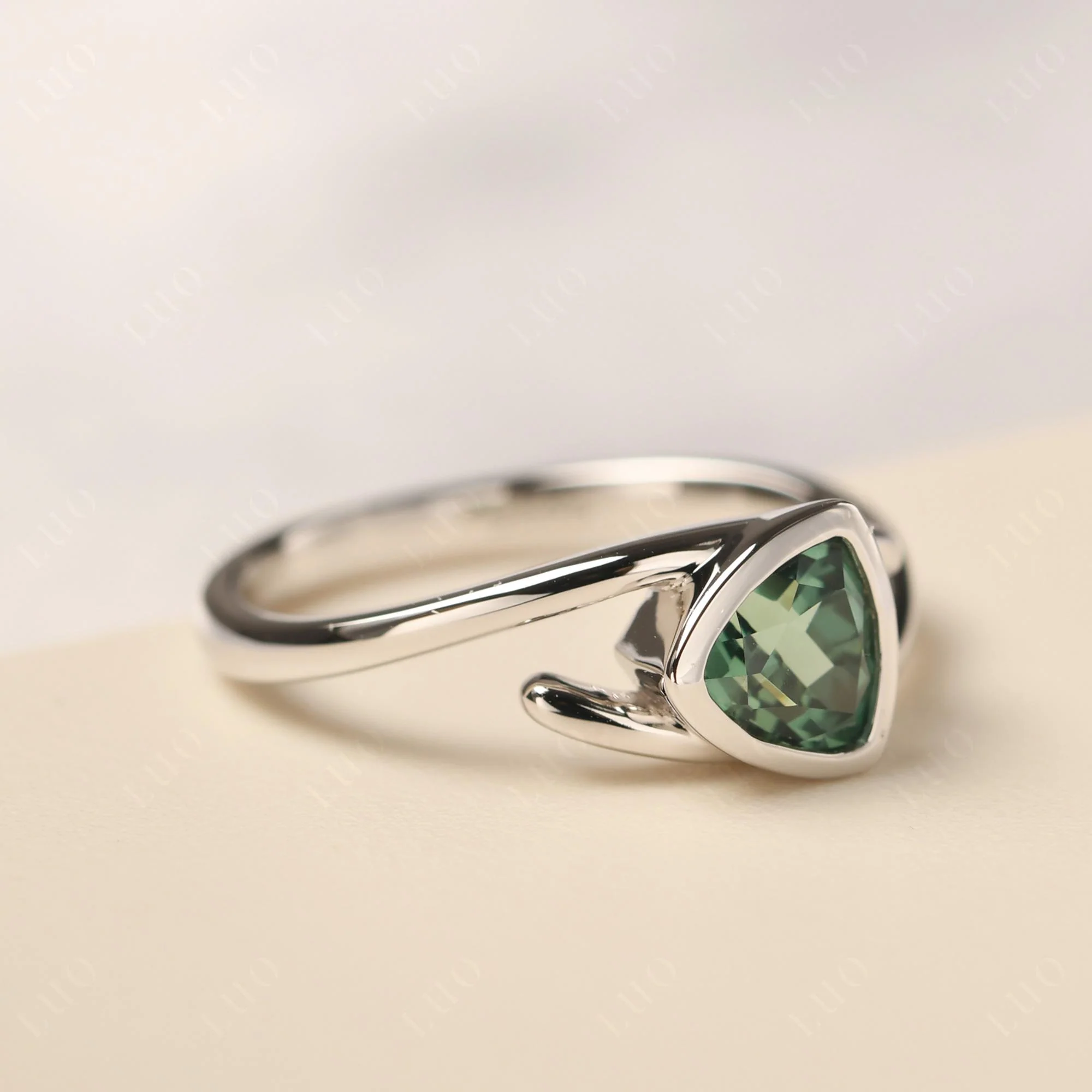 Bezel Set Green Sapphire Ring - Image 11
