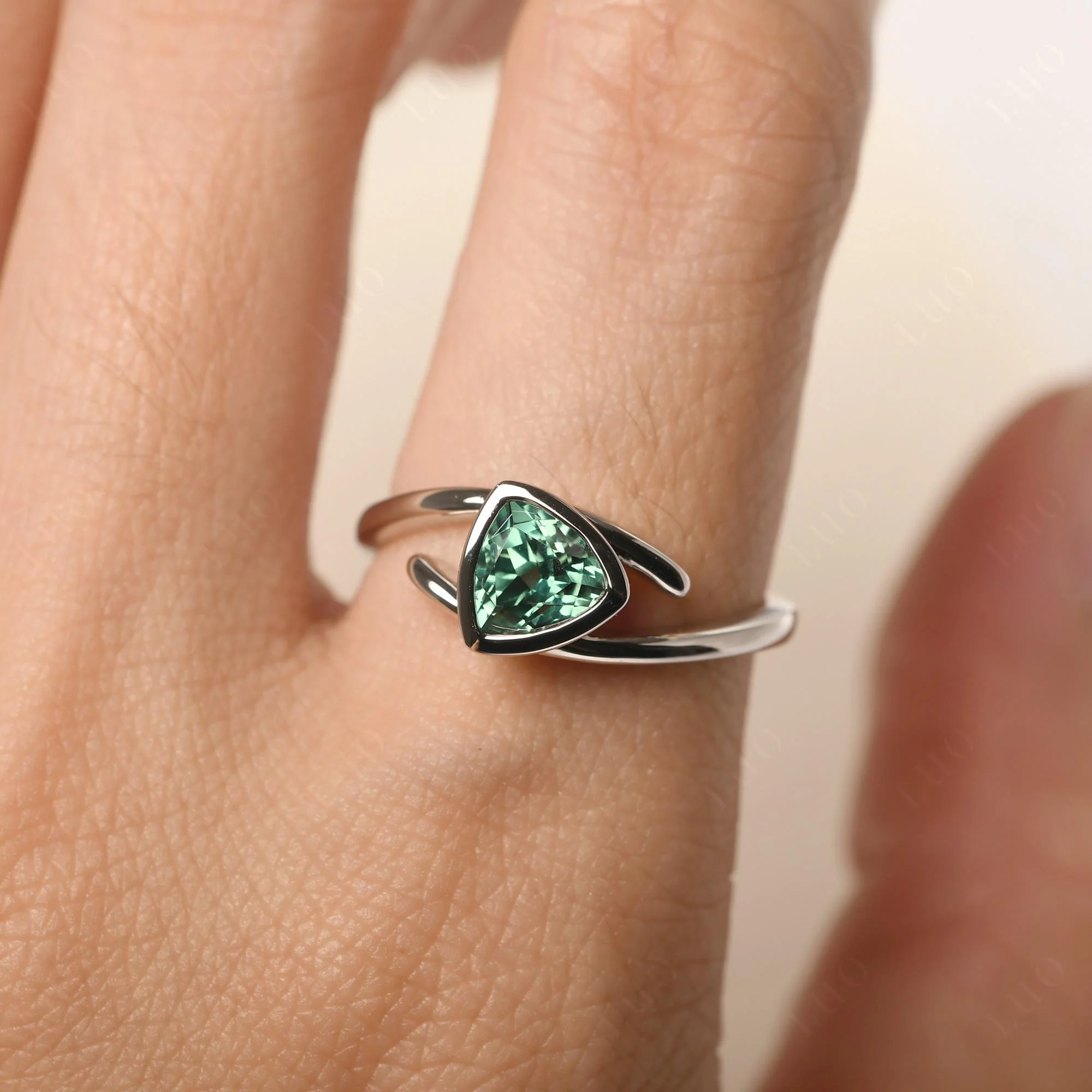 Bezel Set Green Sapphire Ring - Image 14