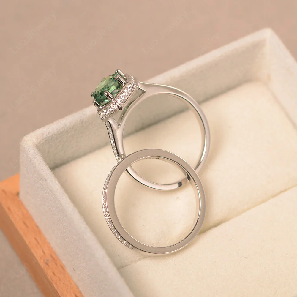Green Sapphire Hexagon Bridal Set Rings - Image 3