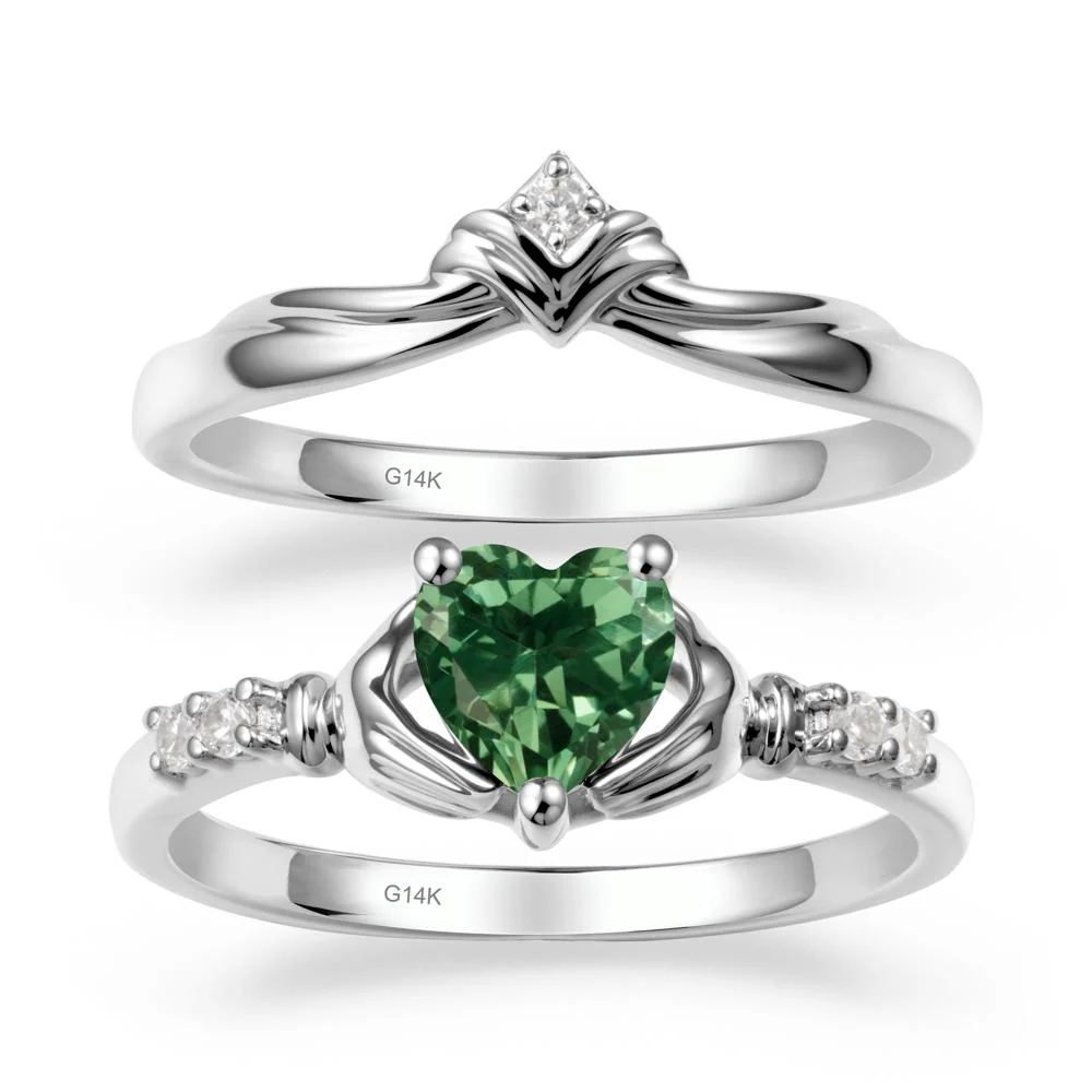 Green Sapphire Claddagh Wedding Ring Sets