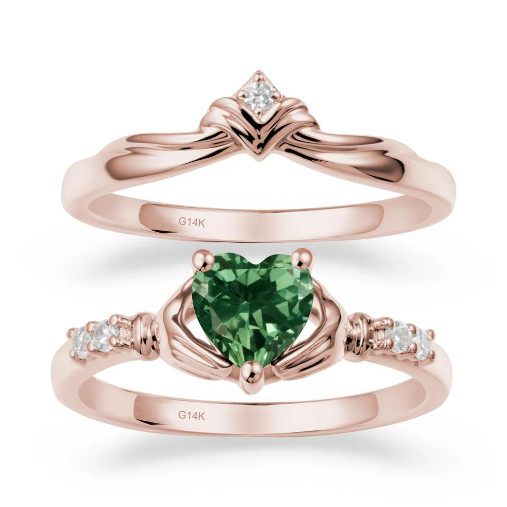 Green Sapphire Claddagh Wedding Ring Sets - Image 2