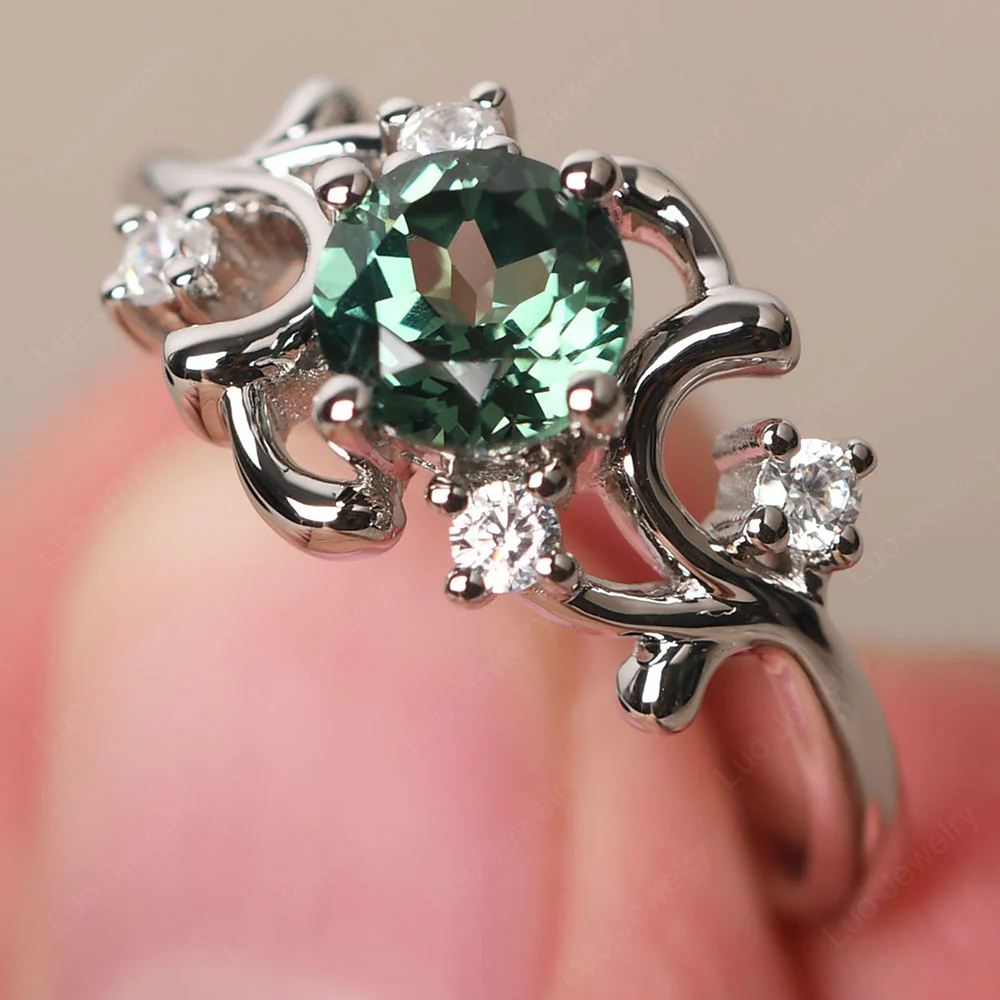 Green Sapphire Intricate Engagement Ring - Image 2