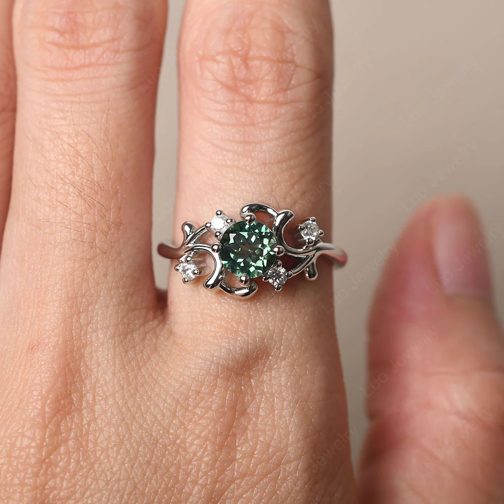 Green Sapphire Intricate Engagement Ring - Image 5