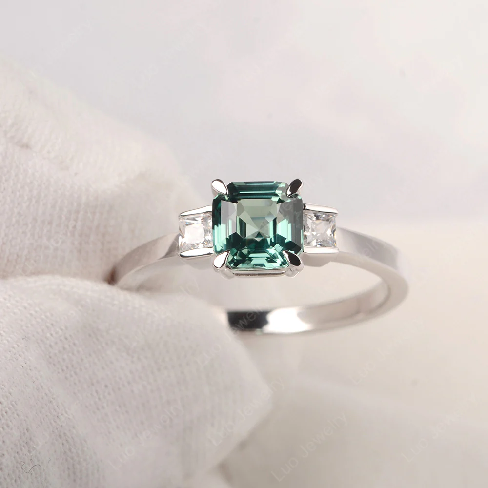 Unique Asscher Cut Green Sapphire Ring