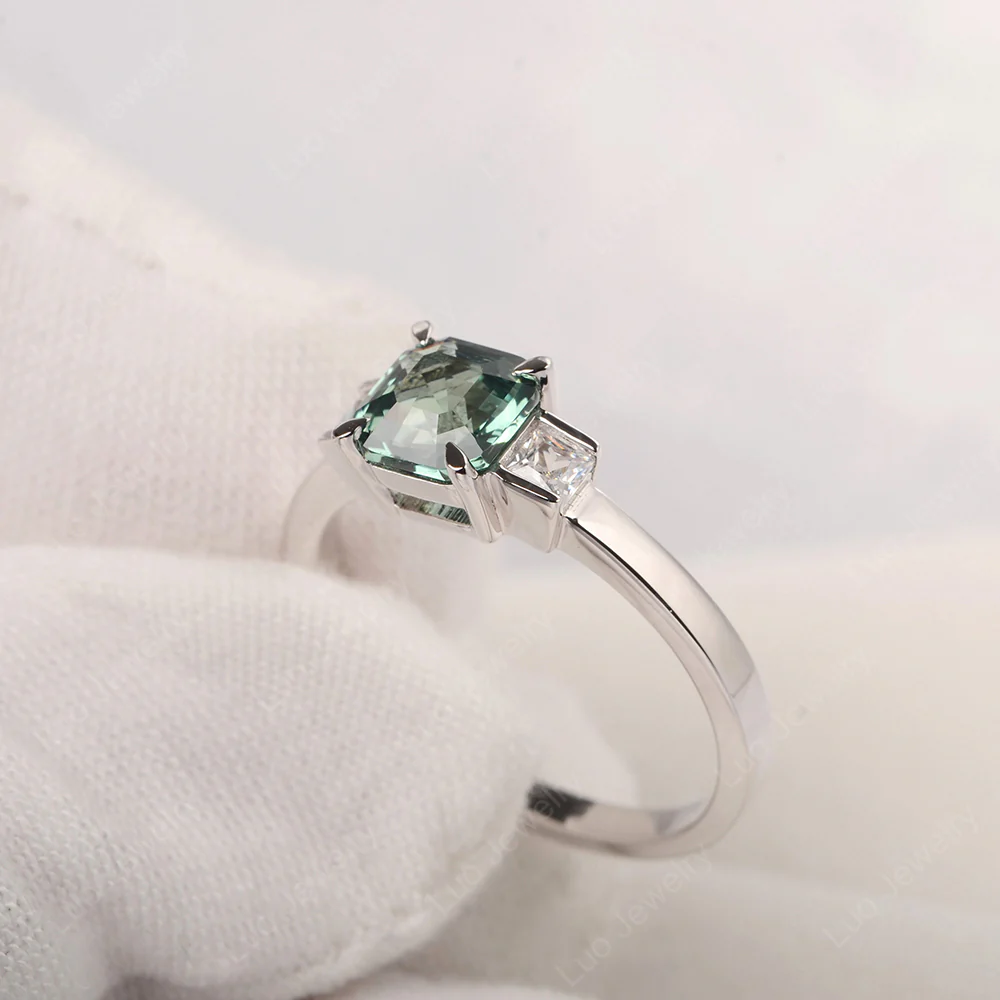 Unique Asscher Cut Green Sapphire Ring - Image 2