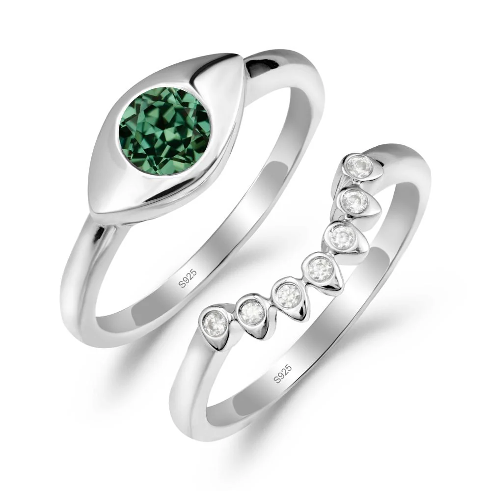 Green Sapphire Evil Eye Ring Set - Image 7