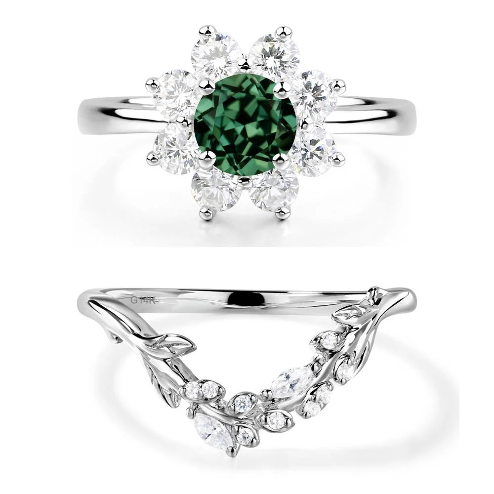 Green Sapphire Sunburst Engagement Ring - Image 13