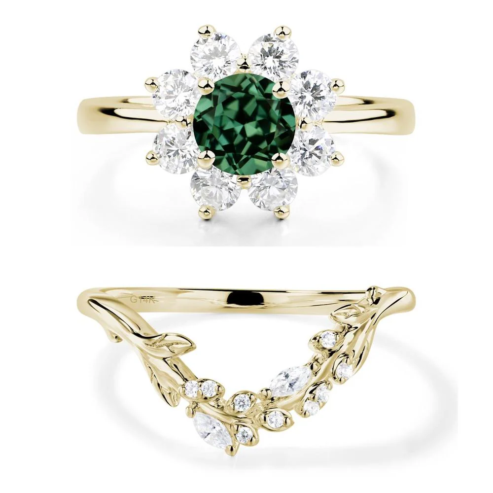 Green Sapphire Sunburst Engagement Ring - Image 15