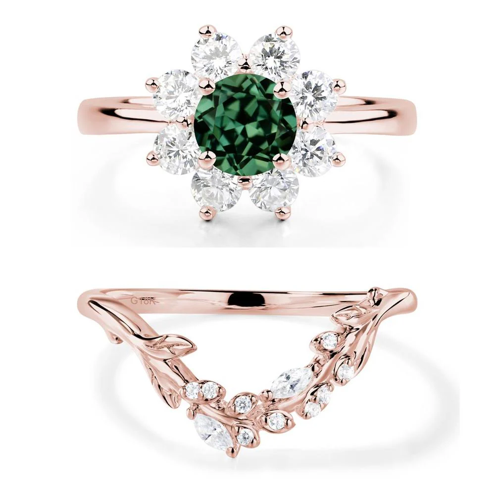 Green Sapphire Sunburst Engagement Ring - Image 17