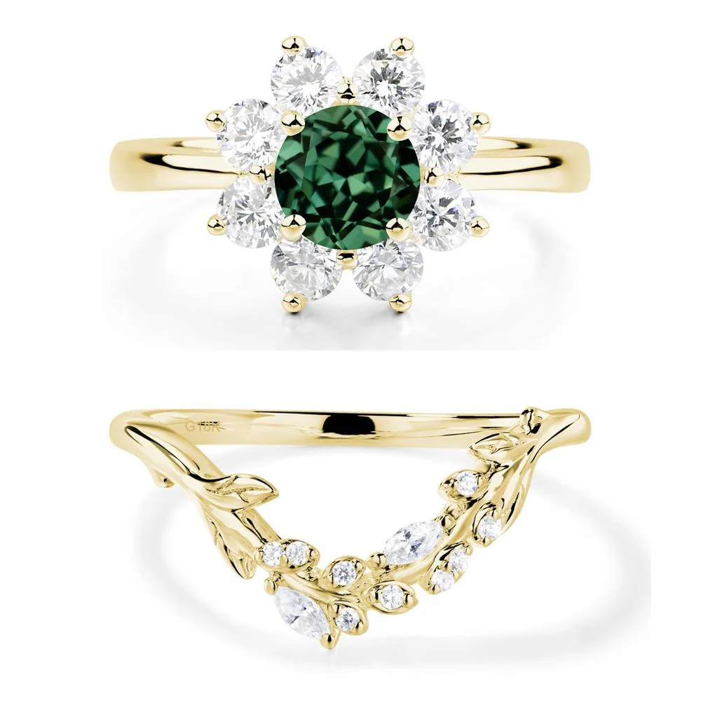 Green Sapphire Sunburst Engagement Ring - Image 21