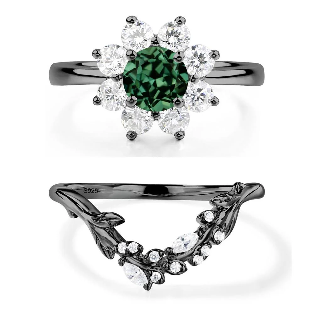 Green Sapphire Sunburst Engagement Ring - Image 23