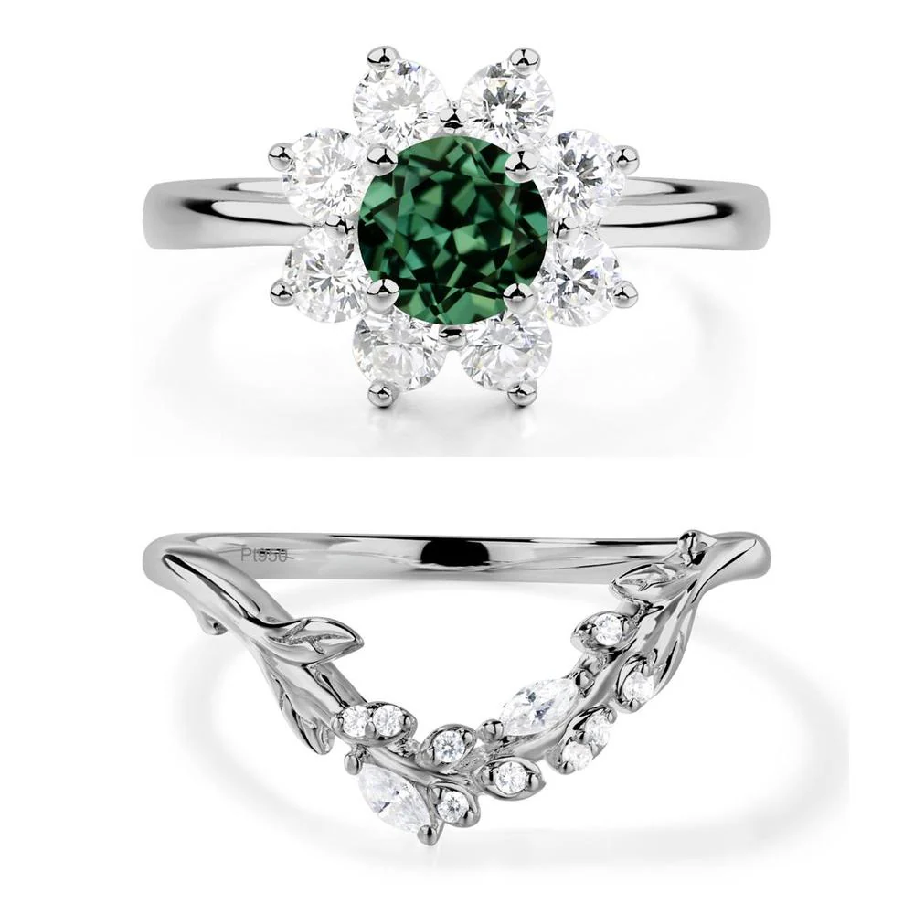 Green Sapphire Sunburst Engagement Ring - Image 25