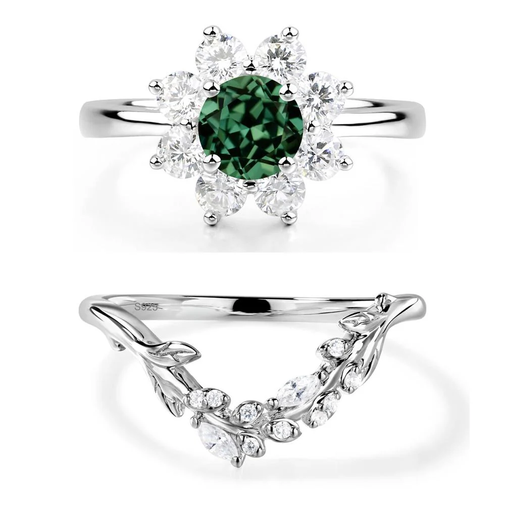 Green Sapphire Sunburst Engagement Ring - Image 27
