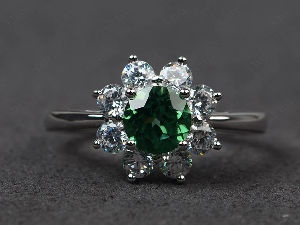 Green Sapphire Sunburst Engagement Ring - Image 29