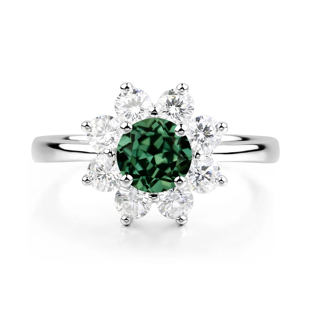 Green Sapphire Sunburst Engagement Ring - Image 6