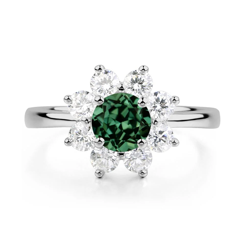 Green Sapphire Sunburst Engagement Ring - Image 9