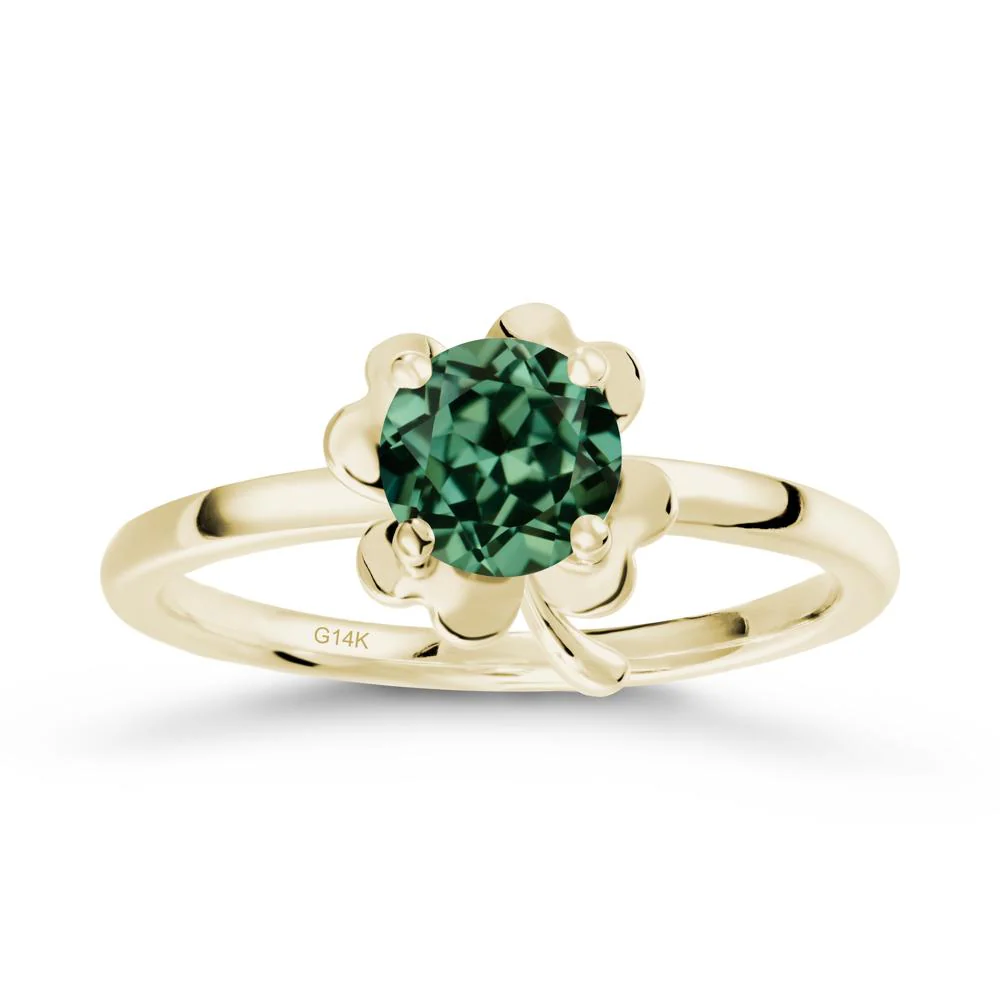 Green Sapphire Four Leaf Clover Creative Ring