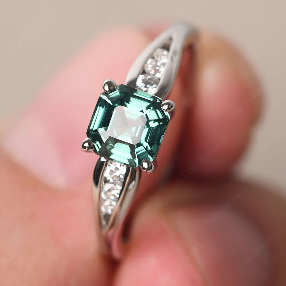 Green Sapphire Ring with Channel Set Band - Image 2