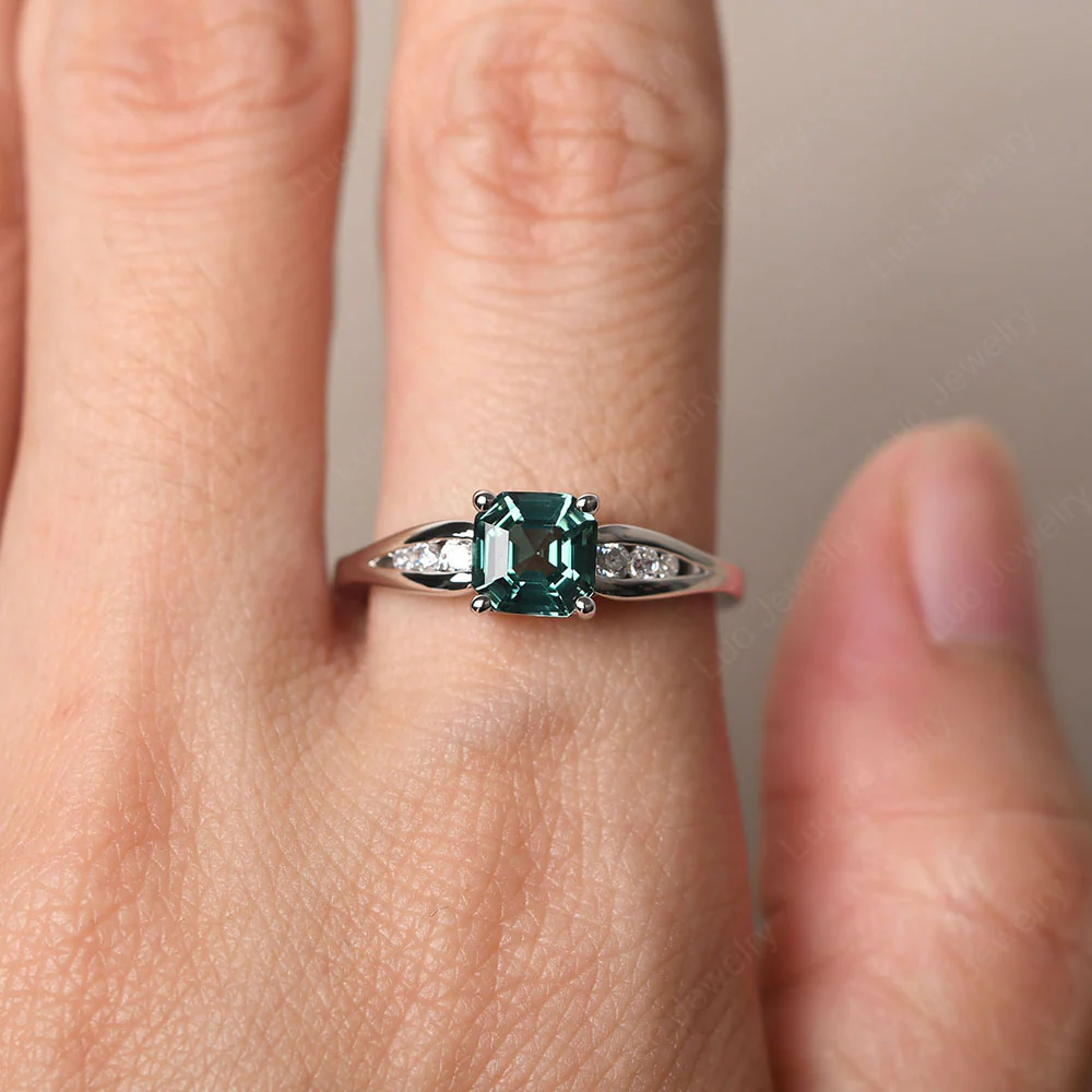 Green Sapphire Ring with Channel Set Band - Image 6