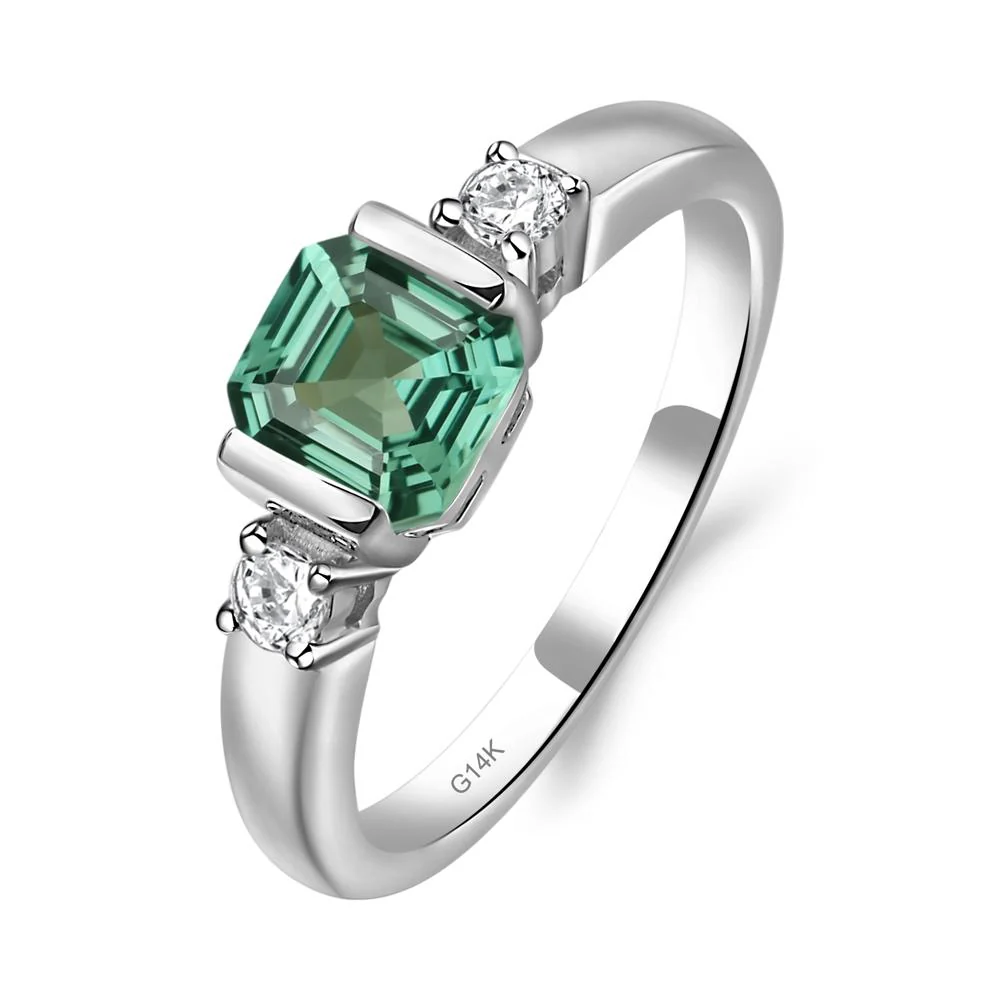 Green Sapphire Half Bezel Set Asscher Cut Ring - Image 4