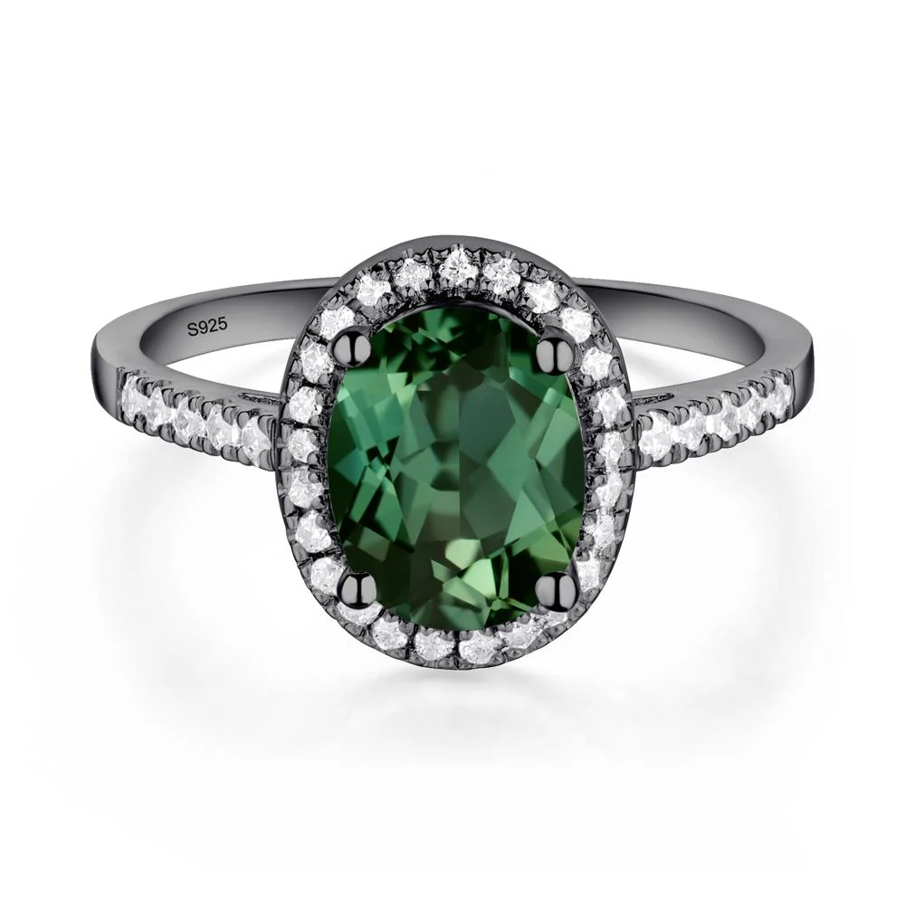 Oval Green Sapphire Halo Ring