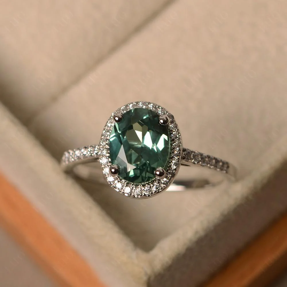 Oval Green Sapphire Halo Ring - Image 29