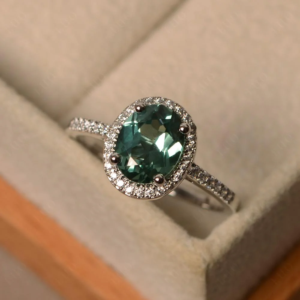Oval Green Sapphire Halo Ring - Image 30