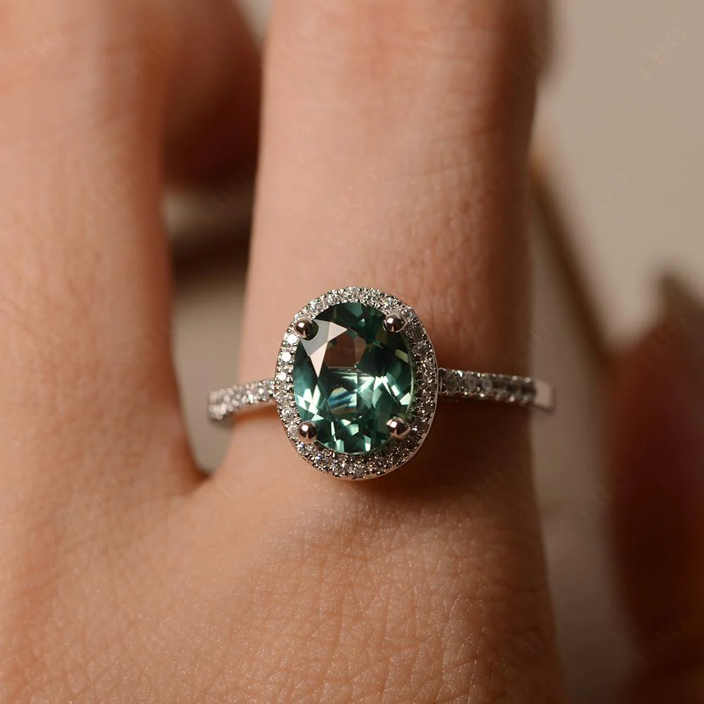 Oval Green Sapphire Halo Ring - Image 32