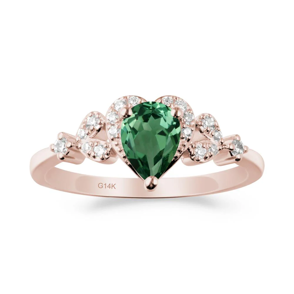 Green Sapphire Heart Ring with Leaf Accents