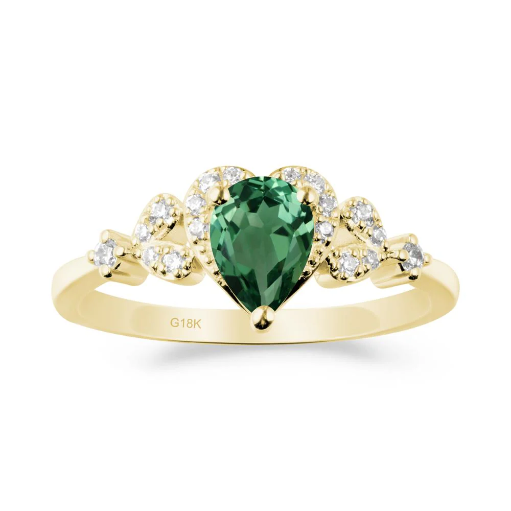 Green Sapphire Heart Ring with Leaf Accents - Image 6