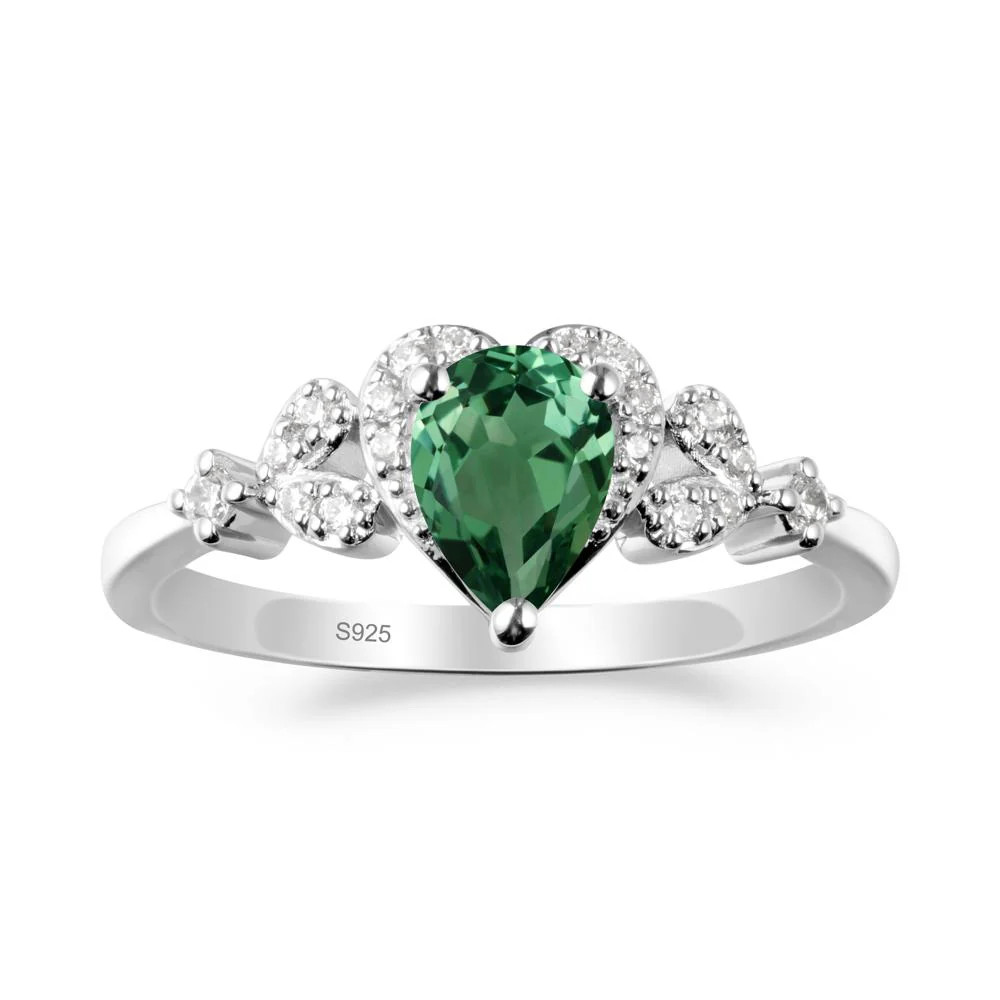 Green Sapphire Heart Ring with Leaf Accents - Image 8
