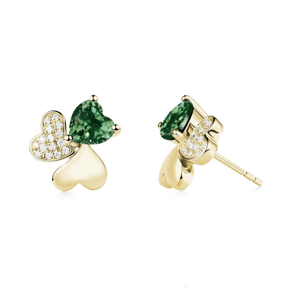 Green Sapphire Heart Shape Shamrock Earrings - Image 2