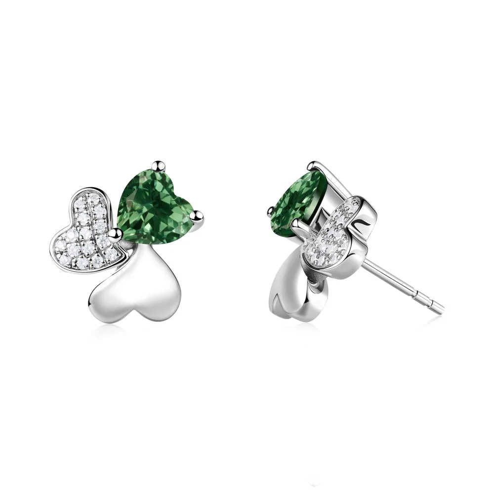 Green Sapphire Heart Shape Shamrock Earrings - Image 3