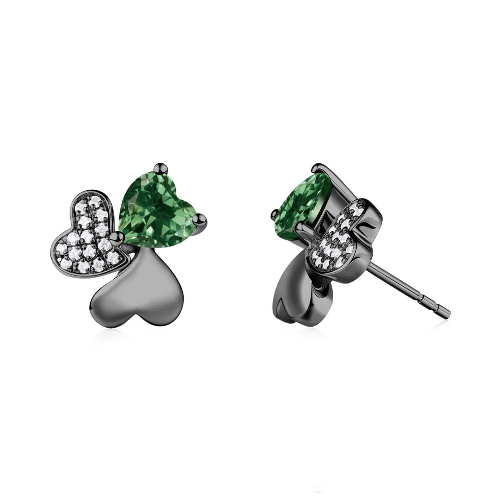 Green Sapphire Heart Shape Shamrock Earrings - Image 4