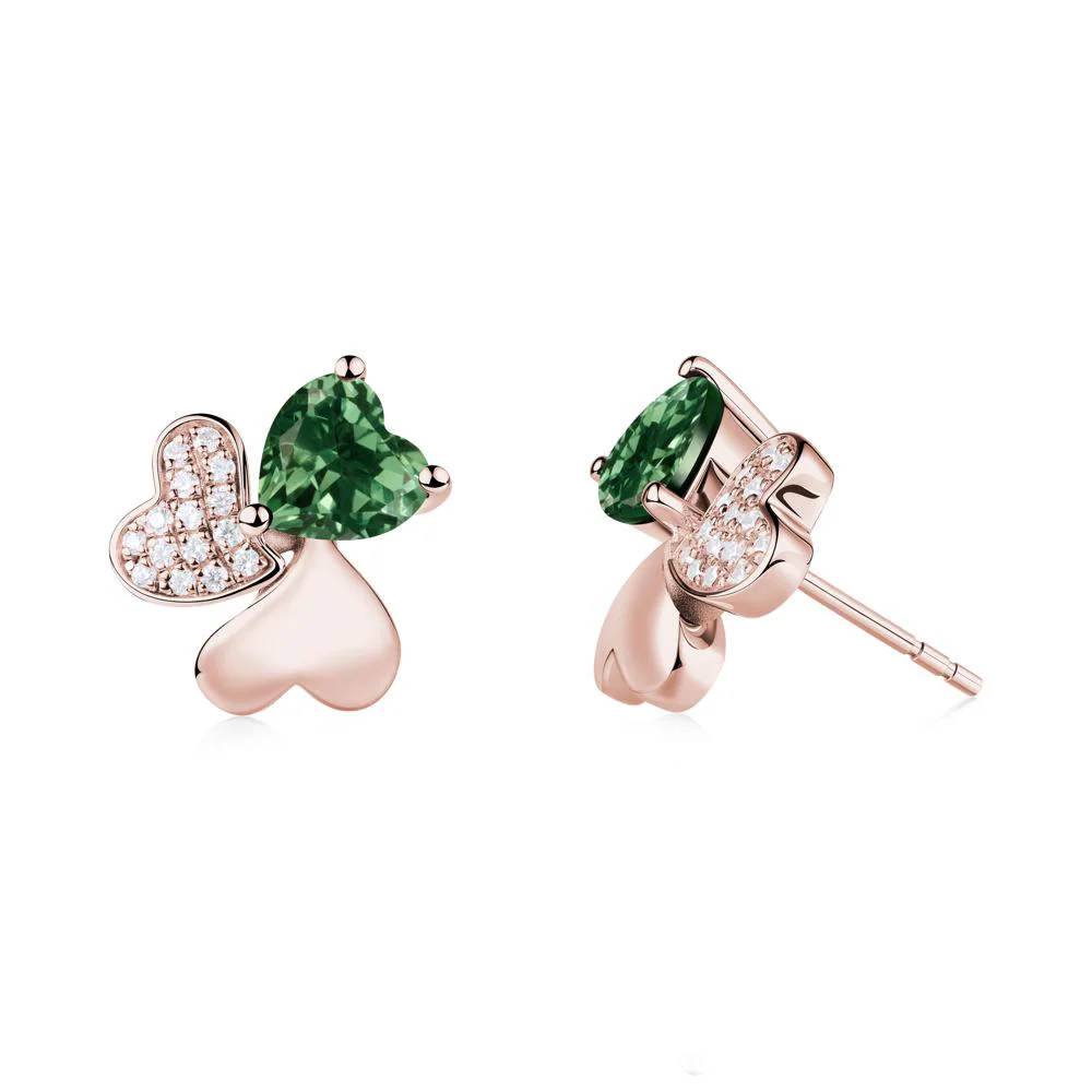 Green Sapphire Heart Shape Shamrock Earrings - Image 5