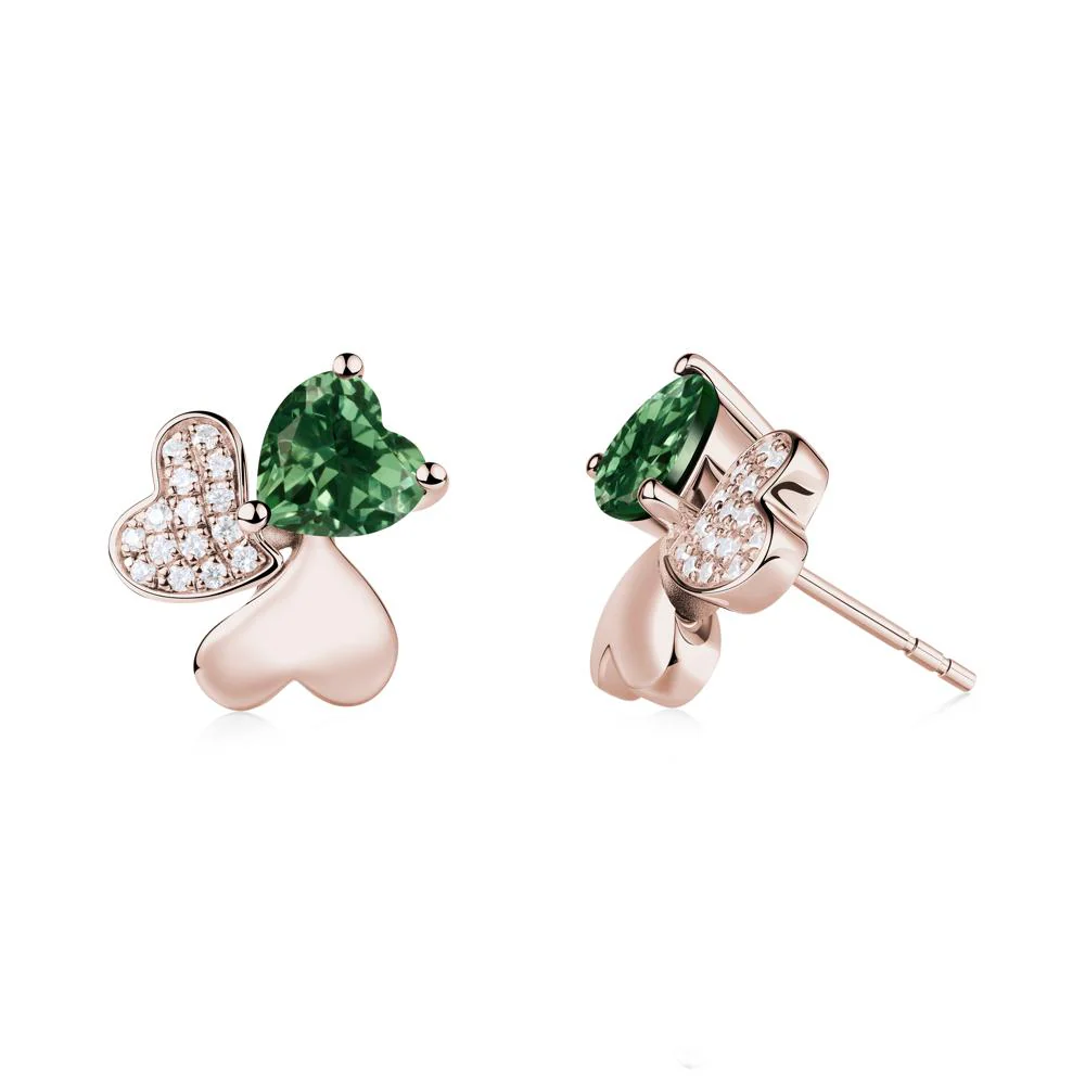 Green Sapphire Heart Shape Shamrock Earrings - Image 9