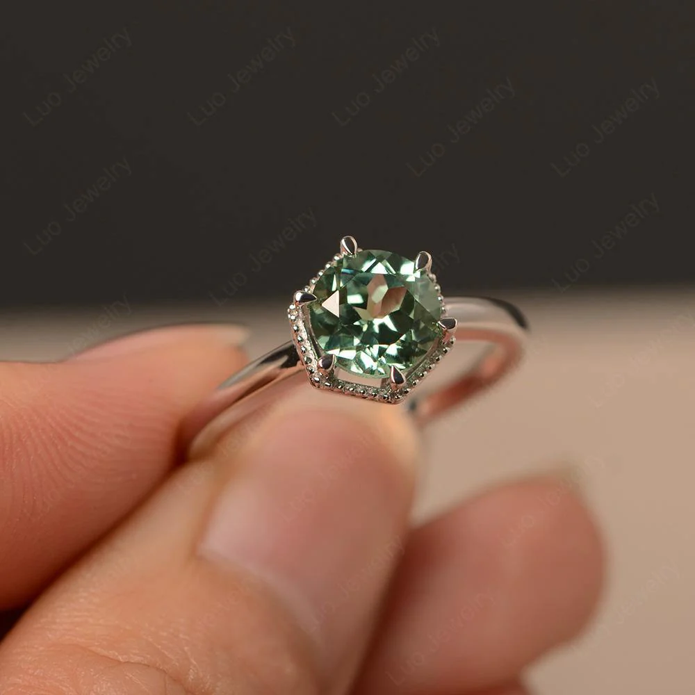 Green Sapphire Hexagon Set Solitaire Ring - Image 2