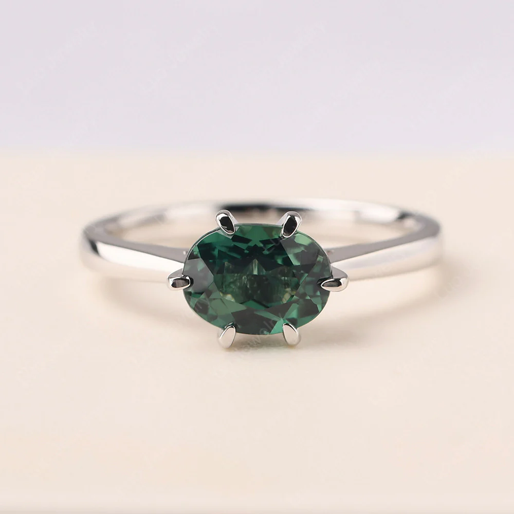 Green Sapphire Six Prong Oval Engagement Ring