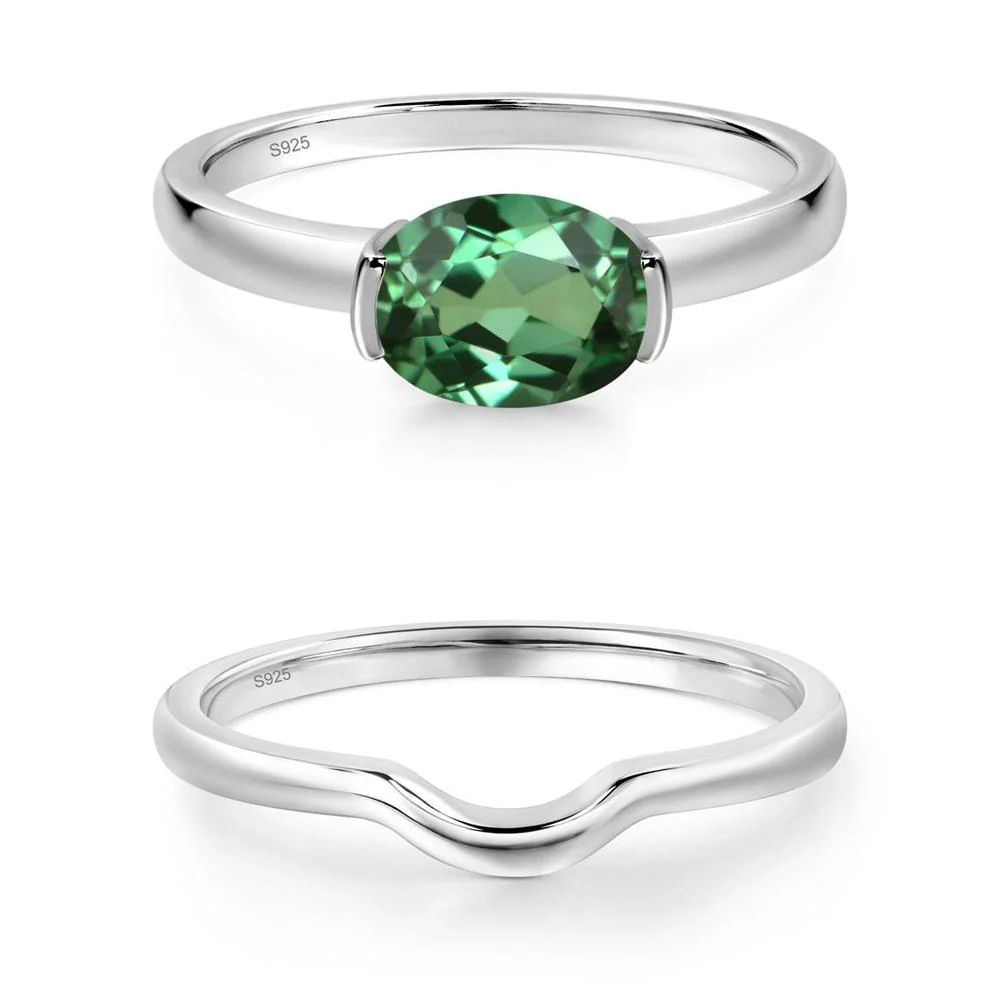Oval Green Sapphire Horizontal Engagement Ring - Image 27