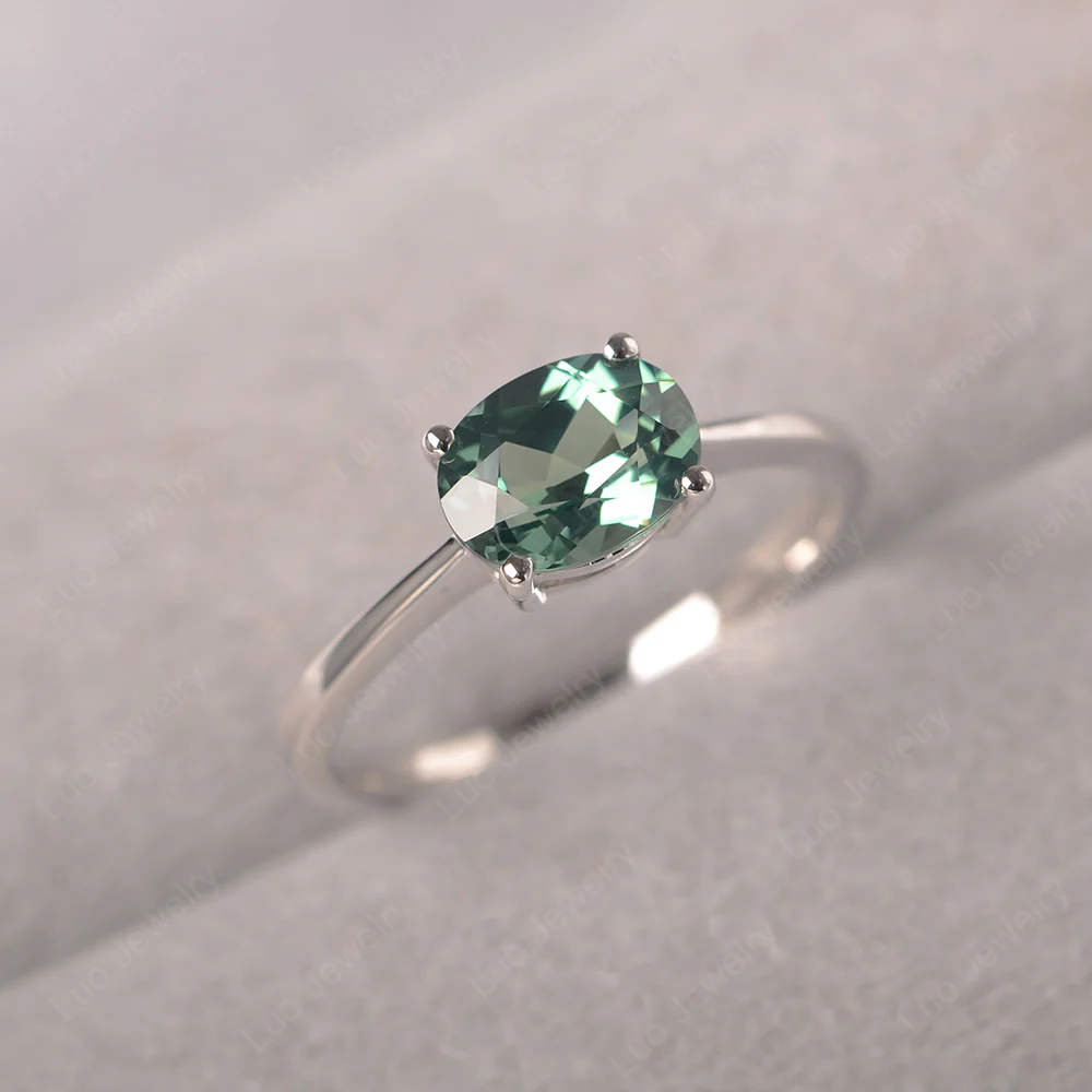 Green Sapphire Oval Solitaire Engagement Ring - Image 2