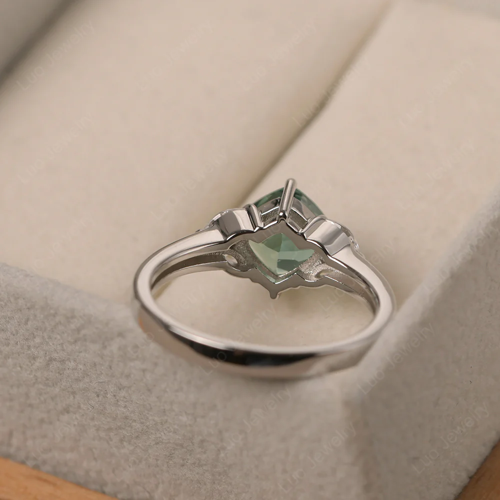 Green Sapphire Kite Set Cushion Engagement Ring - Image 3