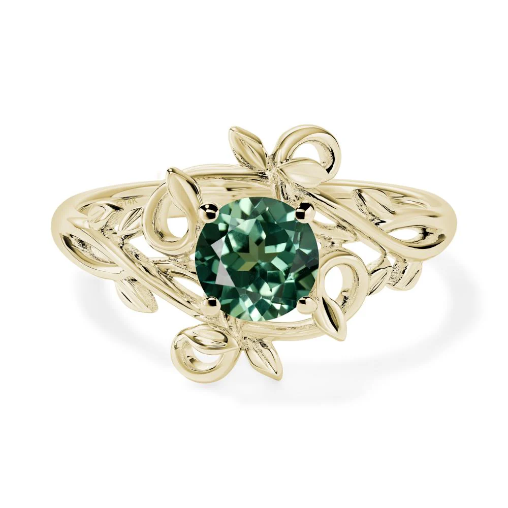 Round Cut Green Sapphire Leaf Ring - Image 4