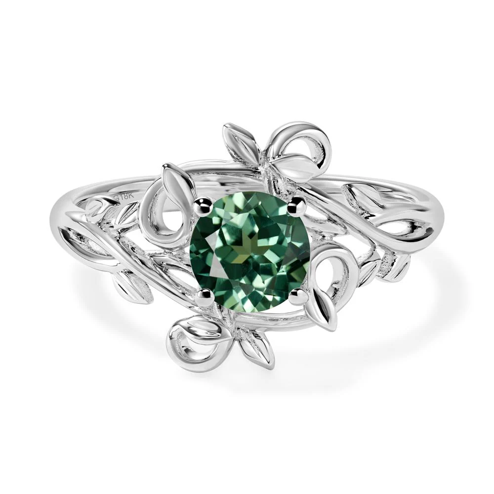Round Cut Green Sapphire Leaf Ring - Image 7