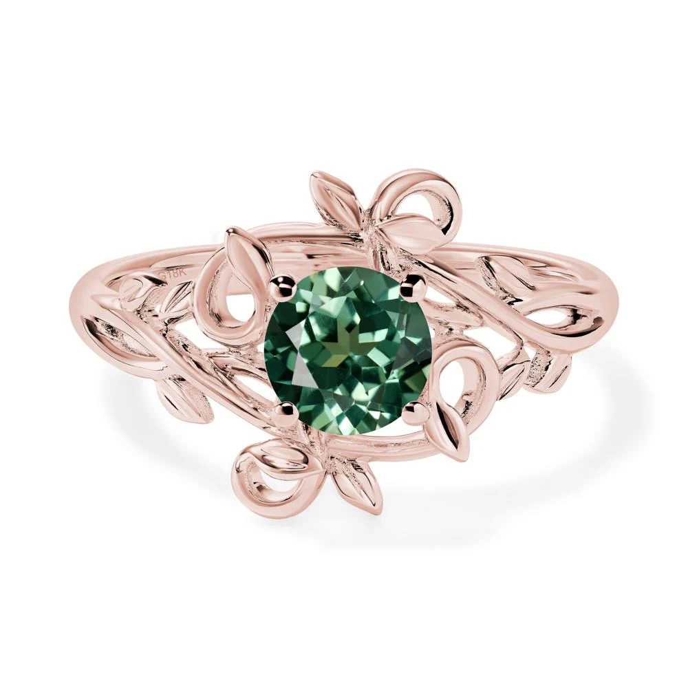 Round Cut Green Sapphire Leaf Ring - Image 9