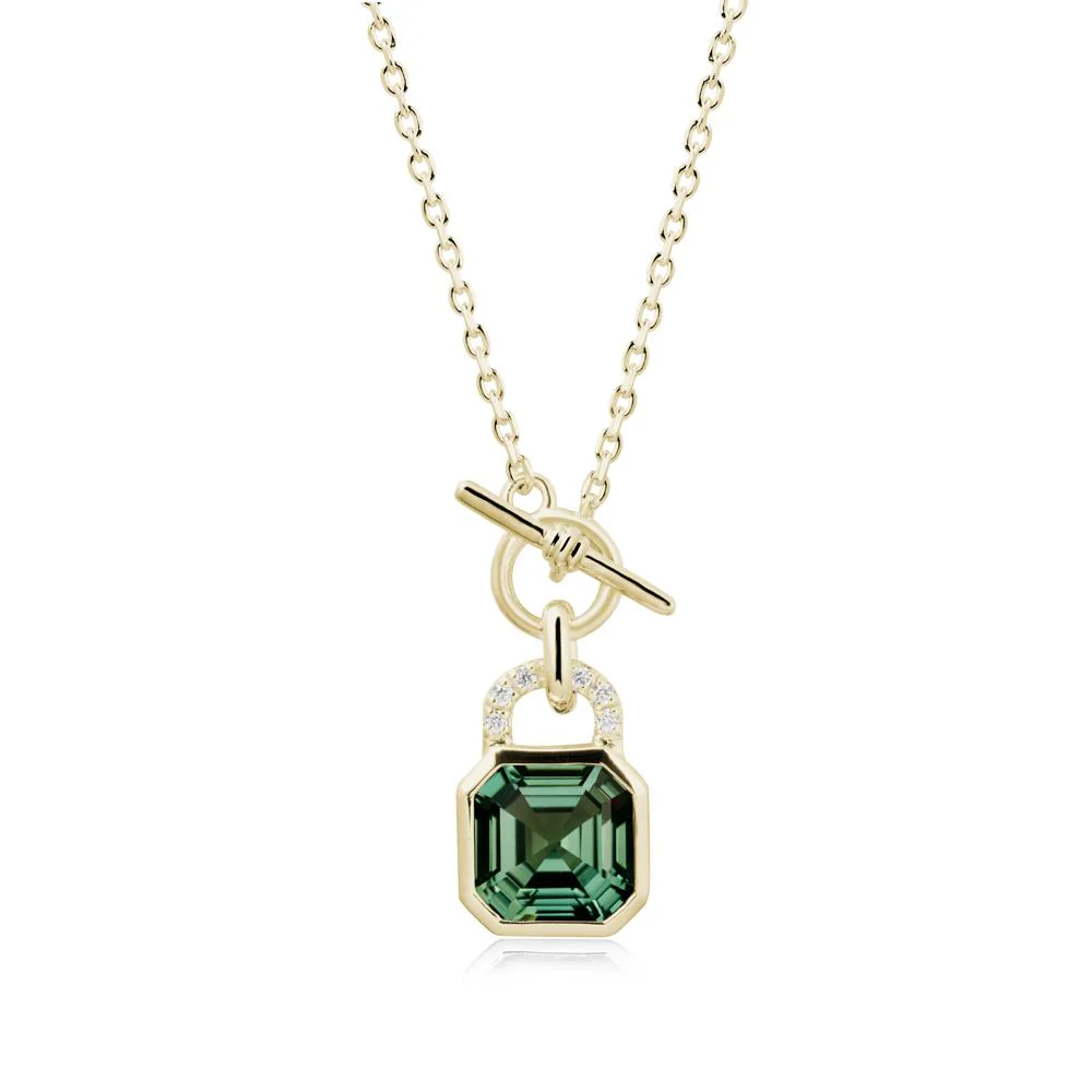 Green Sapphire Lock Pendant Necklace with Openable Toggle