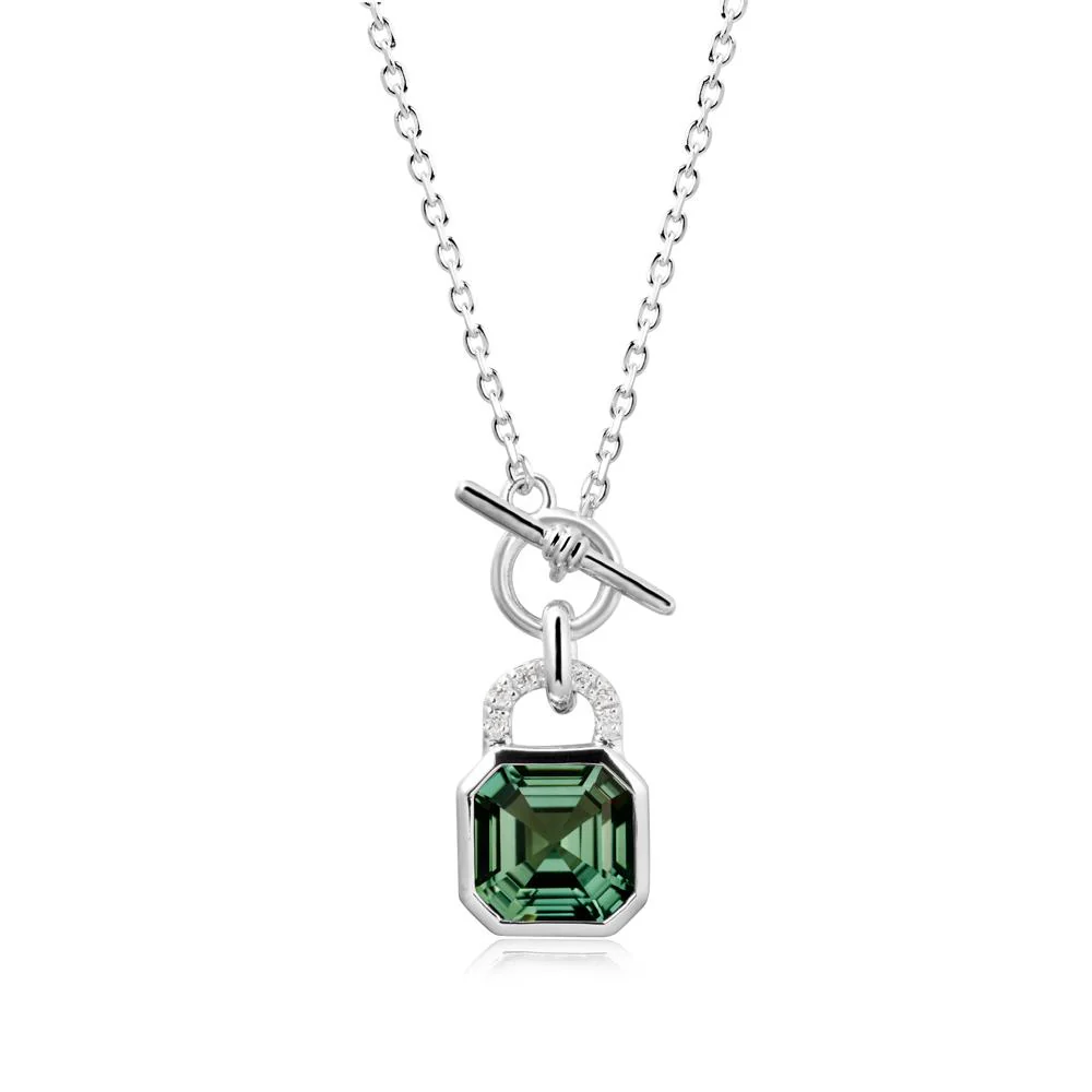 Green Sapphire Lock Pendant Necklace with Openable Toggle - Image 5